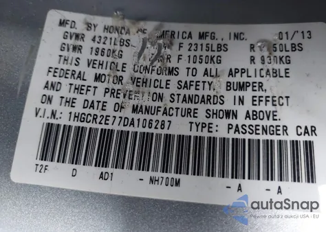 2013 Honda Accord Ex из США, поврежденный, VIN 1HGCR2E77DA106287